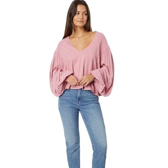 FREE PEOPLE Blush Pink Kathy Boho Long Sleeve Blouse. Size L - Picture 4 of 11